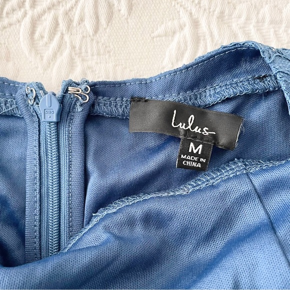 NWOT Lulus Wishful Wanderings Blue Lace Bodycon Midi Dress Medium - Picture 4 of 8